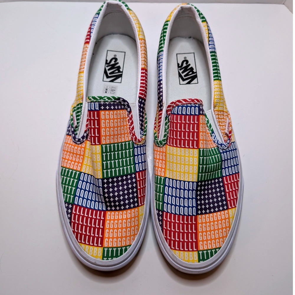 Vans Classic Slip-On Pride Multi Color Patchwork Rainbow LGBTQ+ Sneaker Men 11.5